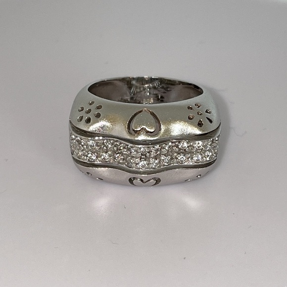 Solid Heavy Real 14K REAL White Gold Modern Hearts Flowers Bold Ring - Picture 4 of 17